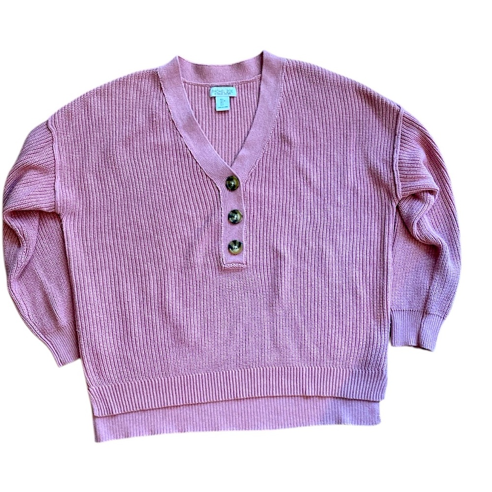 Crochet Type Pink V-Neck Sweater